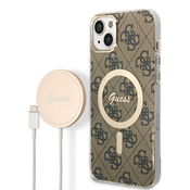 Guess Case + Charger Set iPhone 14 Plus 6,7 brown hard case 4G Print MagSafe (GUBPP14MH4EACSW)