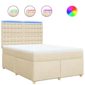 Vidaxl Box spring postelja z vzmetnico krem 140x190 cm blago