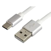 Silikonski kabel USB-A na USB-C QC3.0 3A, bel, 1,5 m