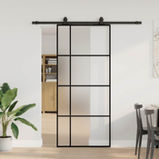 shumee vidaXL Drsna vrata z opremo črna 90x205 cm ESG steklo