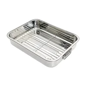Stainless steel tray with removable grill, 38 x 27.5 cm - by Kitchen C