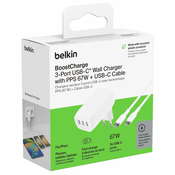 Belkin BOOST Charge USB-C 67W 3xUSB-C + Cable WCC002vf2MWH-B6