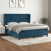 vidaXL Box spring postelja z vzmetnico temno modra 180x200 cm žamet