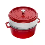 Cast iron Cocotte cooking pot, with steam cooking accessory, 24cm/3.79