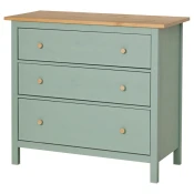 HEMNES Komoda s 3 fioke, sivozelena/svetlosmede bajcovano, 108x96 cm
