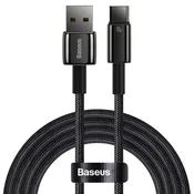Pleteni kabel za punjenje i prijenos podataka 100W USB-A u USB-C kabel Baseus Tungsten Gold - 1m - crni