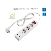 Optonica Podaljšek 3 x vtičnica s stikalom in USB priključkom