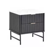 Nočna omarica Berwyn 2578 (Črna + Beli marmor) Črna, Beli marmor, 50x48x40cm, MDF plošča