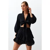 Trendyol Black Mini Woven Ruffled 100% Cotton Skirt