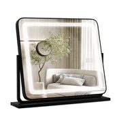 Namizno ogledalo/kozmetično ogledalo z LED osvetlitvijo in lučkami, 56 x 12 x 48 cm, črno