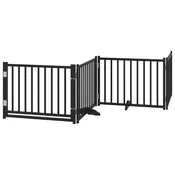 Vidaxl Ograda za pse z vrati zložljiva 4 paneli črna 320 cm topolovina