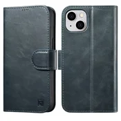 iCARER ovitek za denarnico z oljem in voskom 2 v 1 za iPhone 14 Plus, usnjen preklopni ovitek z zaščito pred RFID, moder (WMI14220723-BU)