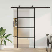 Vidaxl Drsna vrata z opremo črna 90x205 cm kaljeno steklo