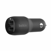 Belkin 24W dvojni avtomobilski polnilec USB-A, črn
