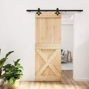vidaXL Drsna vrata Naravna in črna 80 x 210 cm Masiven borov les