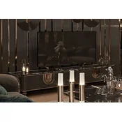 Casa Padrino luxury TV cabinet gray/gold/black 250 x 52 x H. 50 cm - Solid wood sideboard with fine faux marble top - Living room furniture - Luxury furniture - Luxury furnishings