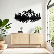 WallXpert metalni zidni ukras DCV-1061-MT, planinski vrh i šuma sa odrazom, 70 x 50 cm, crni