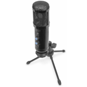 Digitus mikrofon, USB, kondenzatorski, s stojalom, za Podcast, črn (DA-20301)
