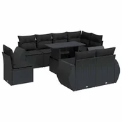 vidaXL vidaXL Vrtna sedežna garnitura 9-delna z blazinami črn poli ratan, (21782920)