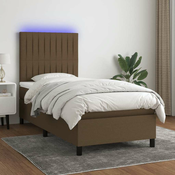 Greatstore Box spring postelja z vzmetnico LED temno rjava 90x200 cm blago