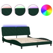 Vidaxl Posteljni okvir z LED brez vzmetnice temno zelen 160x200 cm žamet