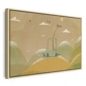 Slika - Dreamy Traveler - A Cheerful Giraffe Driving a Car on a Sunny Day 90x60 U prirodnom drvenom okviru
