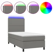 Vidaxl Box spring postelja z vzmetnico LED temno siva 90x200 cm blago