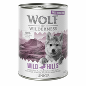 Ekonomično pakiranje Wolf of Wilderness Junior Free-Range Meat 24 x 400 g  - Junior Wild Hills - pačetina i teletina iz slobodnog uzgoja