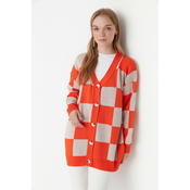 Trendyol Orange Checkerboard Pattern Knitwear Cardigan