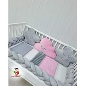 Bubamara037 Set za krevetac sa ogradicom od pletenica, bez lastiša, Sivo-Roze