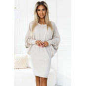 402-7 Sweater warm batwing dress with neckline - beige