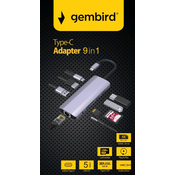 Gembird A-CM-COMBO9-06** Adapter, 9 portova, RJ45, USB3.0, SD, USB-C, HDMI, USB2.0, 3,5mm