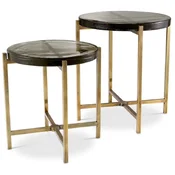 Casa Padrino luxury side table set vintage brass - 2 Round stainless steel tables with glass top - Living room furniture - Hotel furniture - Luxury furniture - Luxury furnishings