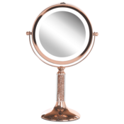 Beliani Kozmetično ogledalo s svetlobo LED o 18 cm roza zlato BAIXAS