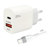 REDLINE Polnilec s kablom USB-C, 1 x USB-A, 1 x USB-C, 20W - GL20AC+CC-1M