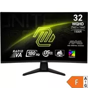 MSI Gaming monitor32CQ6F MAG, Zakrivljeni, 31.5” 2.560x1.440 WQHD, Rapid, VA, 180 Hz, Crni