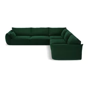 Temno zelena žametna kotna sedežna garnitura Vanda – Mazzini Sofas