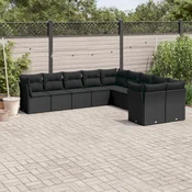 10-dijelni set vrtnih sofa s jastucima crni od poliratana