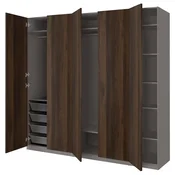PAX/STORKLINTA Garderobni sestav, temno siva/temno rjava imitacija luženega hrasta, 250x60x236 cm