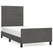 Vidaxl Posteljni okvir brez vzmetnice temno siv 100x200 cm žamet
