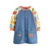 Next Obleka kremna/moder denim/zelena/oranžna