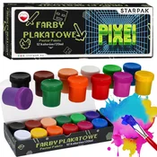 STARPAK PIXEL Plakatne barve za risanje, plakatne barve za šolo, 12 barv, 20 ml v kozarčkih 3+