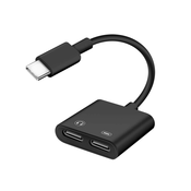 AVIZAR USB-C moški na dvojni USB-C ženski adapter, avdio polnjenje - crn, (20633139)