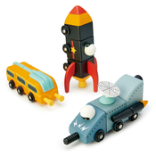 Drvena svemirska vozila Space Race Tender Leaf Toys trodijelna za slaganje i kombiniranje