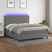 Greatstore Box spring postelja z vzmetnico LED temno siva 180x200 cm blago
