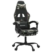 Vidaxl Gaming stol z oporo za noge črno in kamuflažno umetno usnje