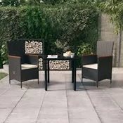 3-dijelni vrtni blagovaonski set s jastucima crni