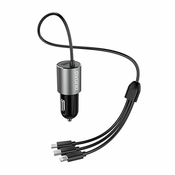 DUDAO R5Pro avtomobilski polnilec 1x USB, 3,4A + kabel 3v1 USB-C/Micro USB/Lightning (siv)