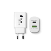 Prio Fast Charge stenski polnilec 25W PD PPS (USB C)+QC 3.0 (USB A) bel