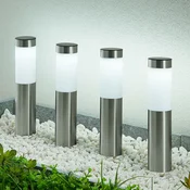 Lindby LED solarna svetilka, komplet 4 kosov, z ozemljitvenim trnom, 31 cm, IP44 - Sodobni - srebrna, opalno bela - Nerjaveče jeklo
